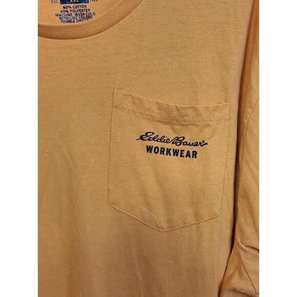 Eddie Bauer Men's XXL Workwear Yellow Long Sleeve Pocket T-Shirt Large Logo - Picture 5 of 7